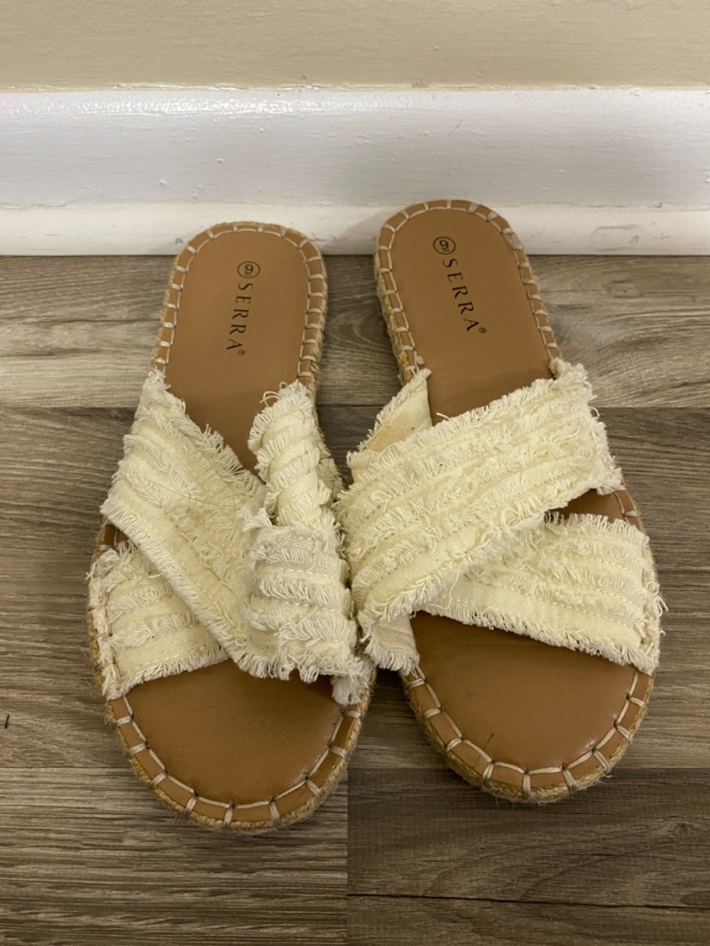 SERRA Cream Frayed Crossband Slide Mules